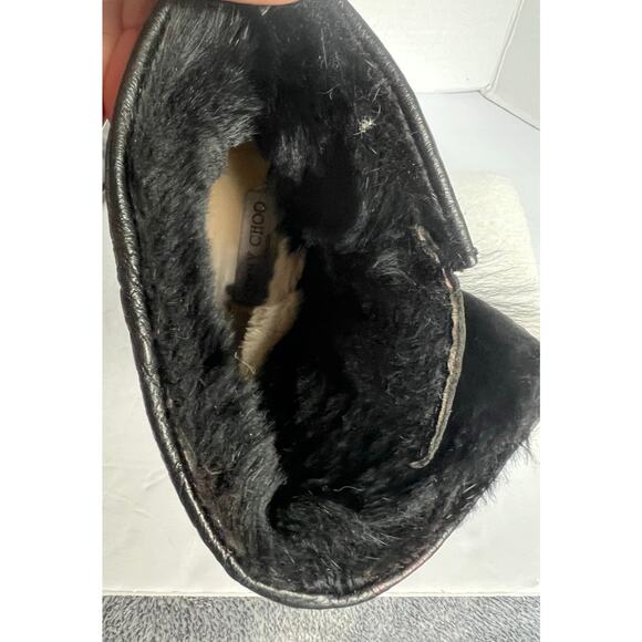 Jimmy Choo Black Soft Leather Fur Lined Low Heel Ankle Biker Moto Boots Sz 8 - Picture 10 of 14